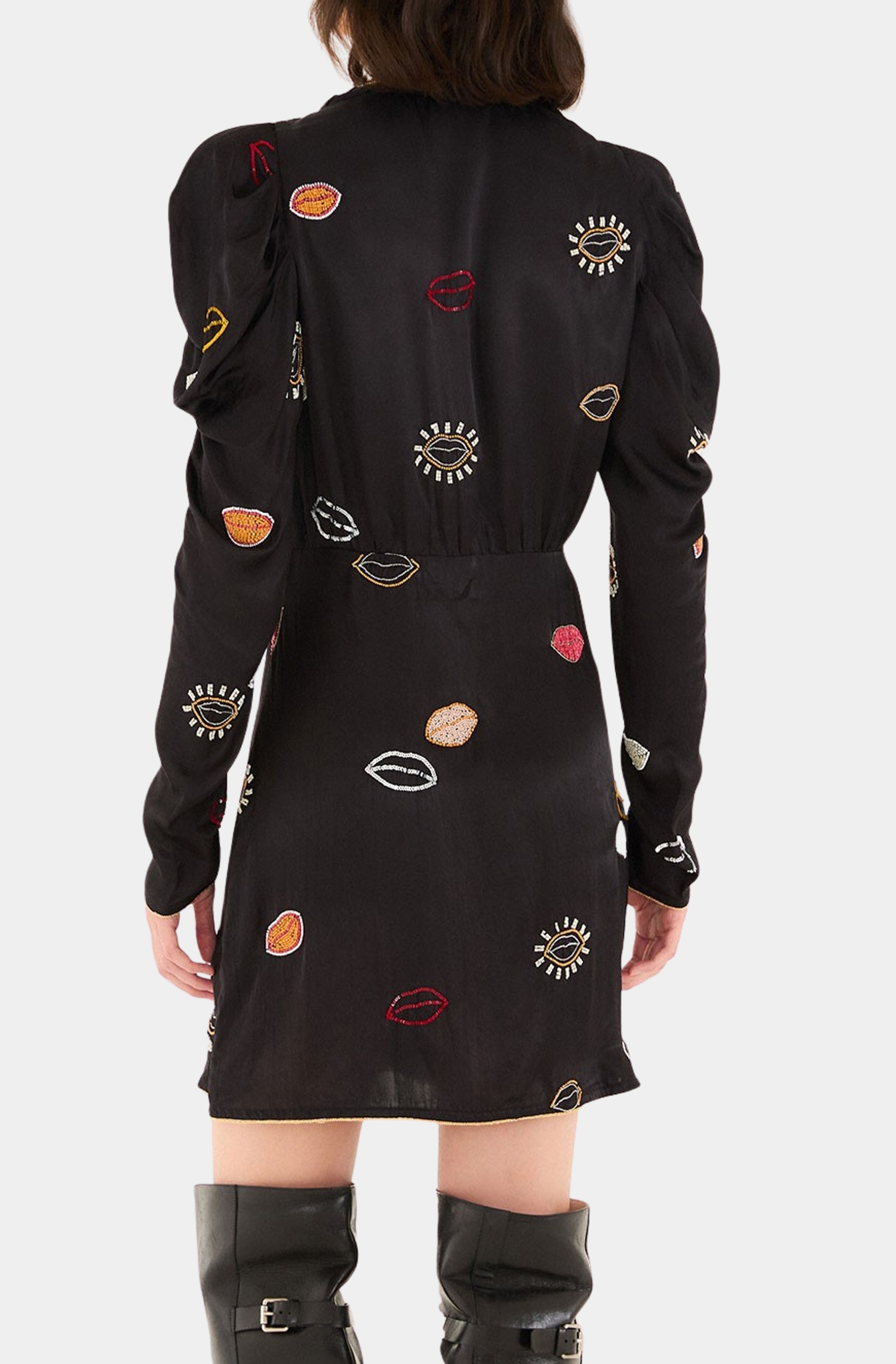 Beaded Kisses Black Wrap Mini Dress