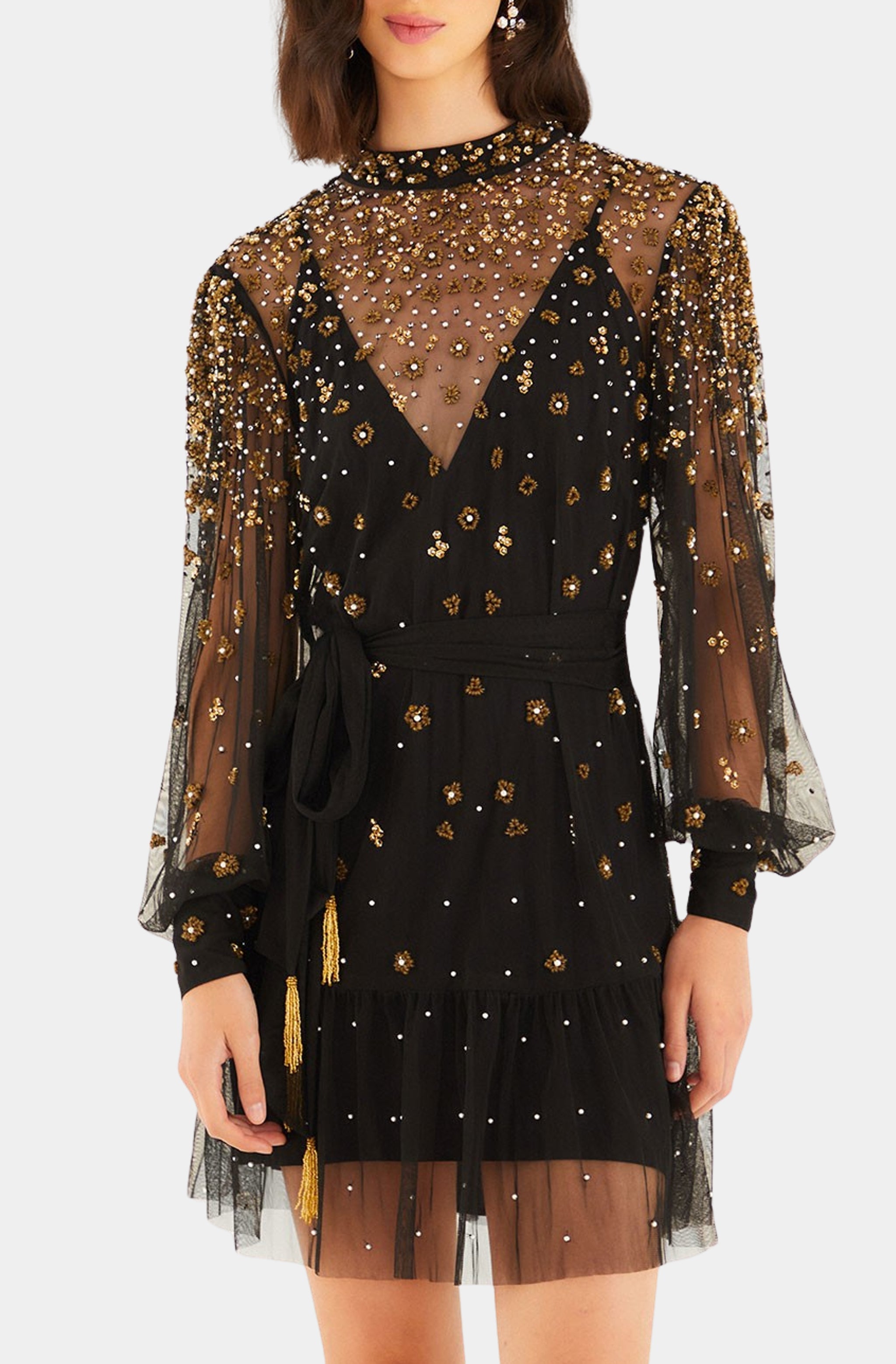 Embroidered Tulle Black Mini Dress
