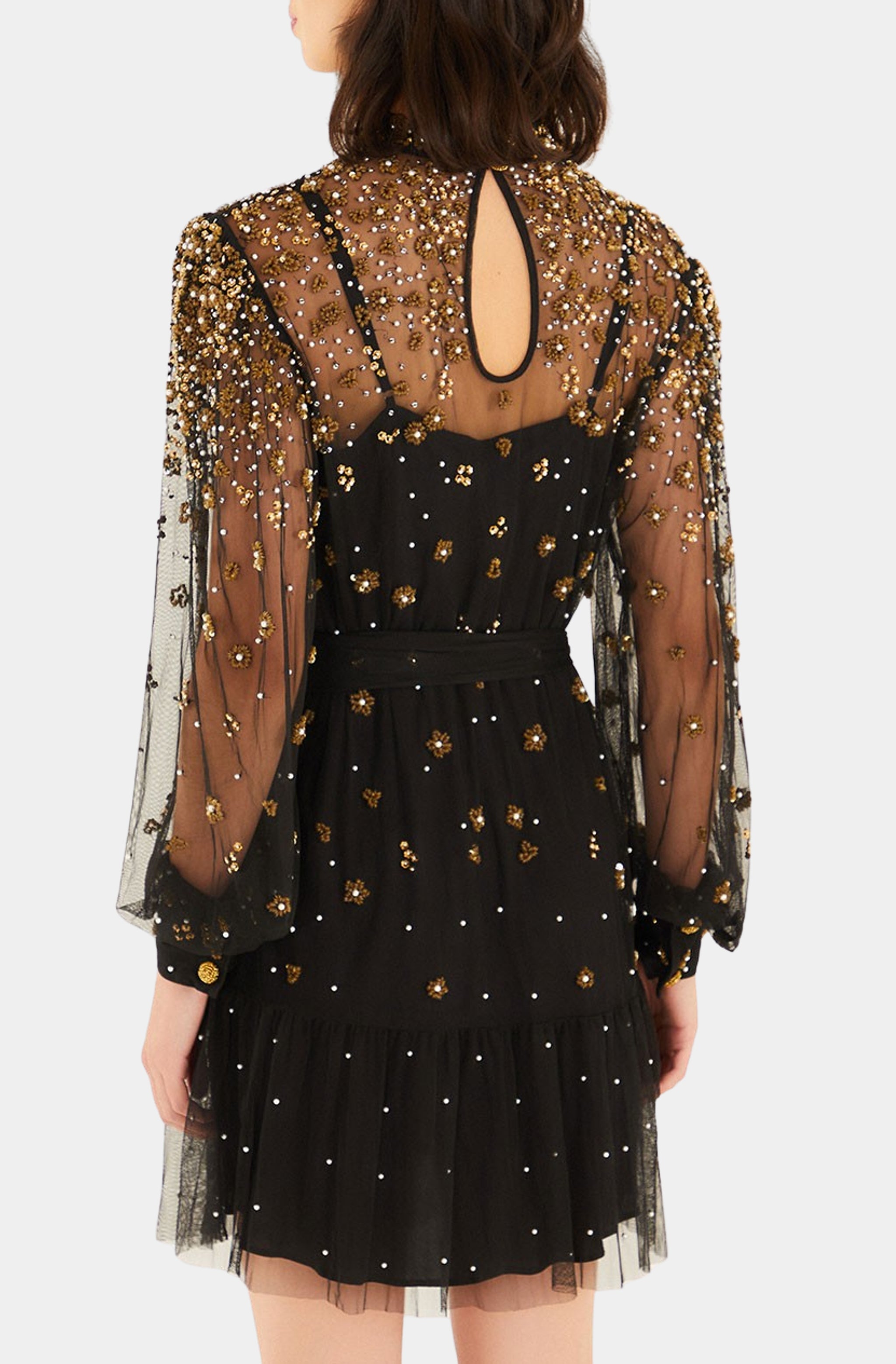 Embroidered Tulle Black Mini Dress