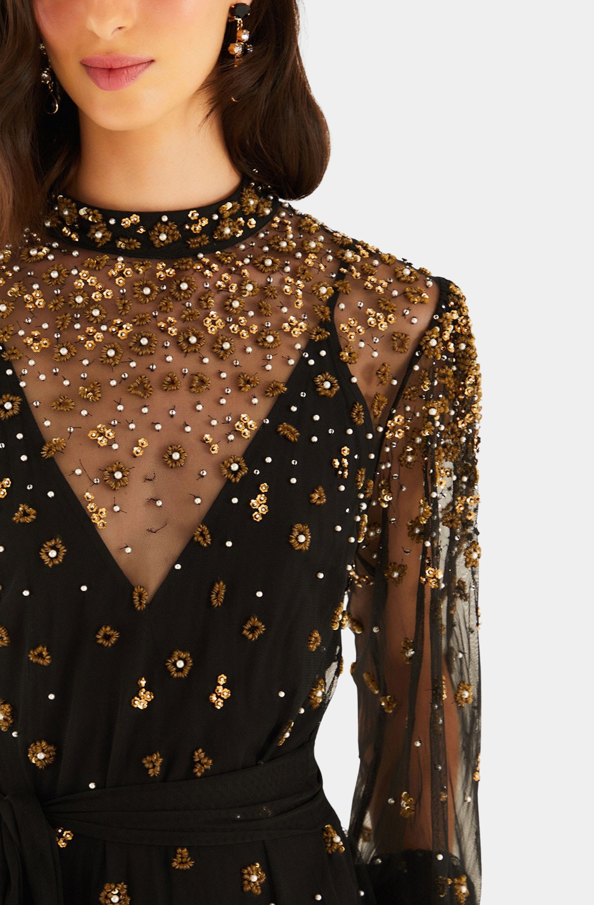 Embroidered Tulle Black Mini Dress