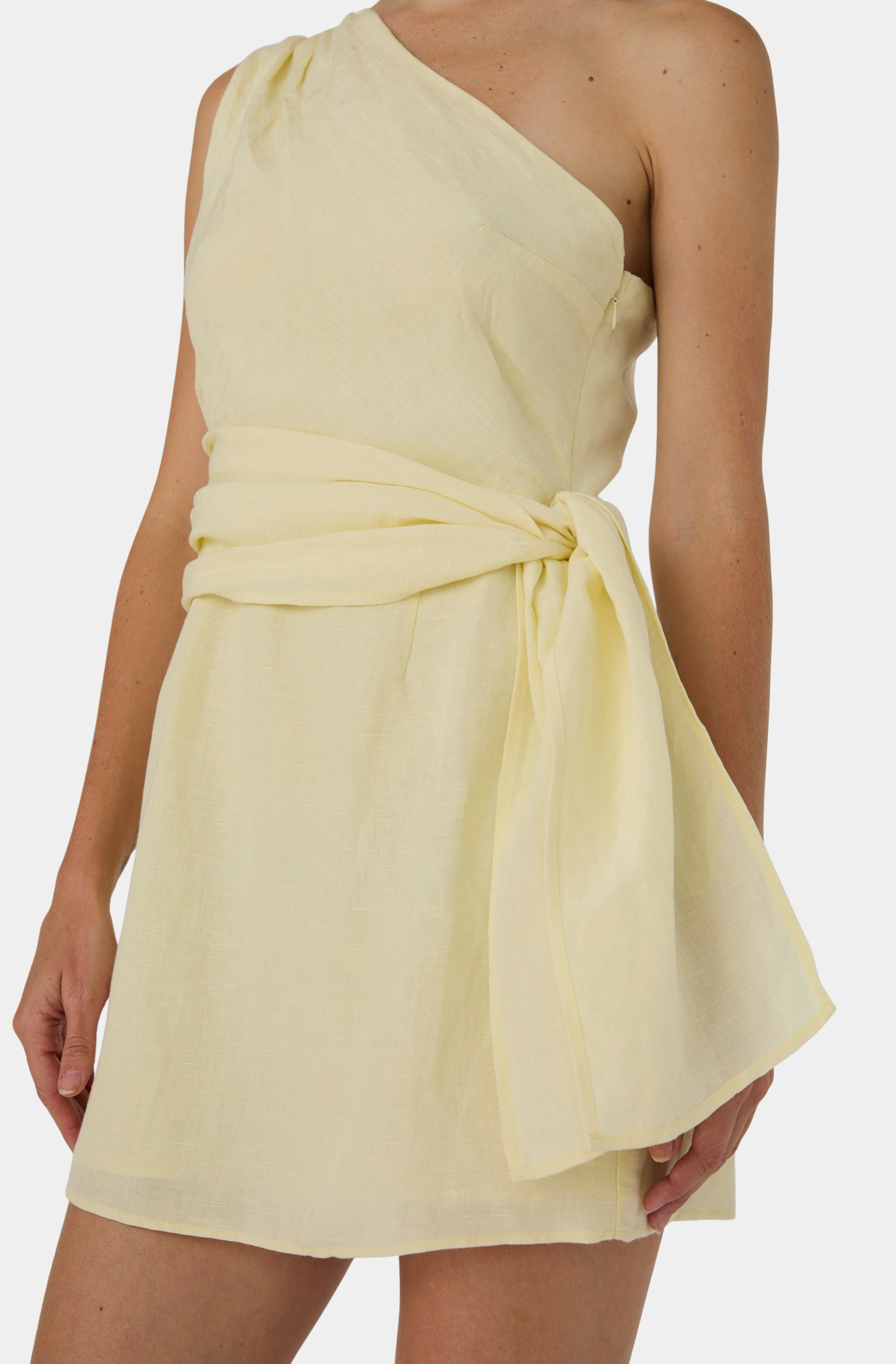 French Connection Women's Birdie One Shoulder Tie Waist Yellow Dress - Yellow - Size 6 - Cornsilk Yellow French Connection Women's Birdie One Shoulder Tie Waist Yellow Dress - Yellow - Size 6 - Cornsilk Yellow