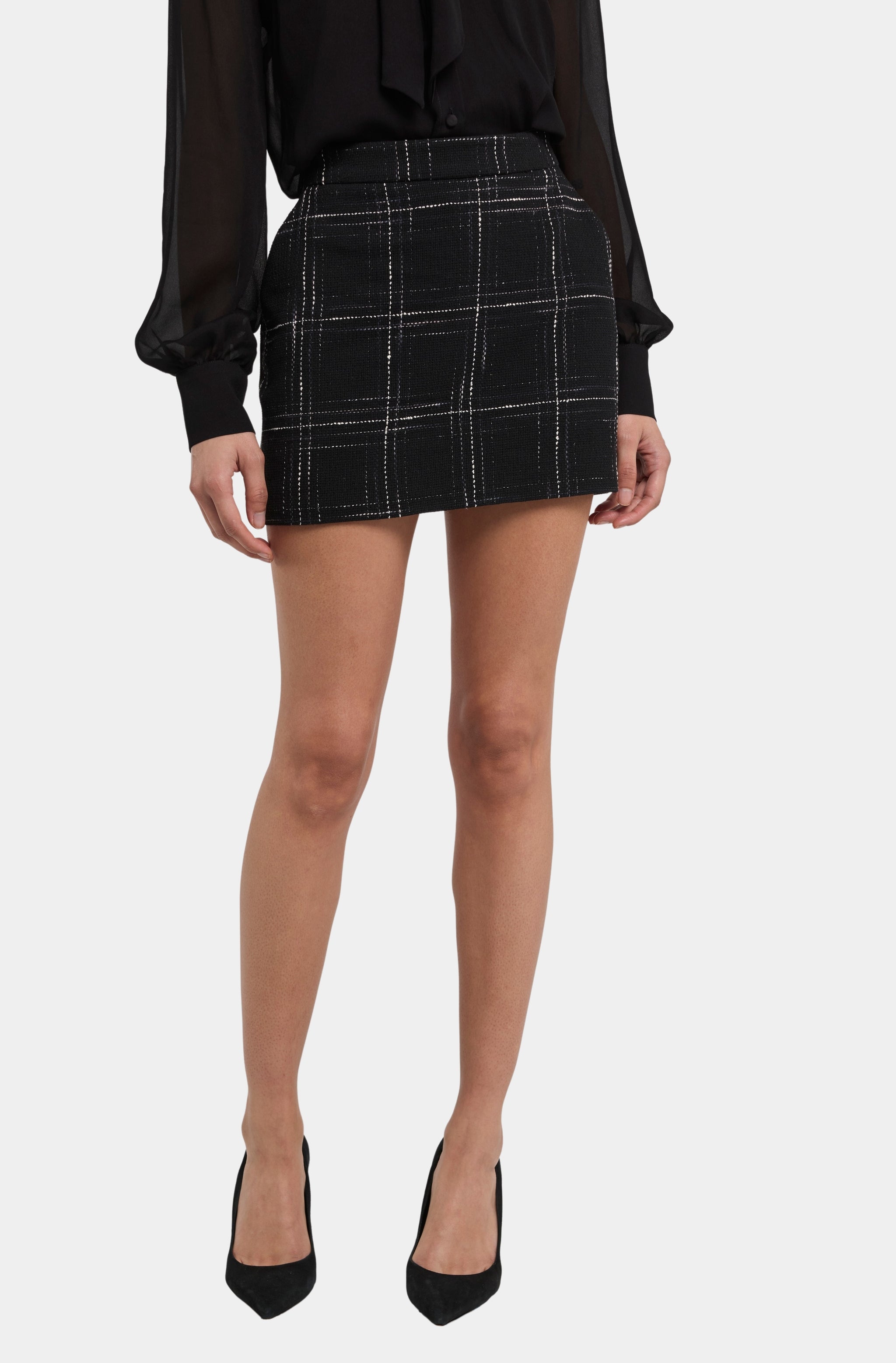 Kendra Windowpane Tweed Skirt