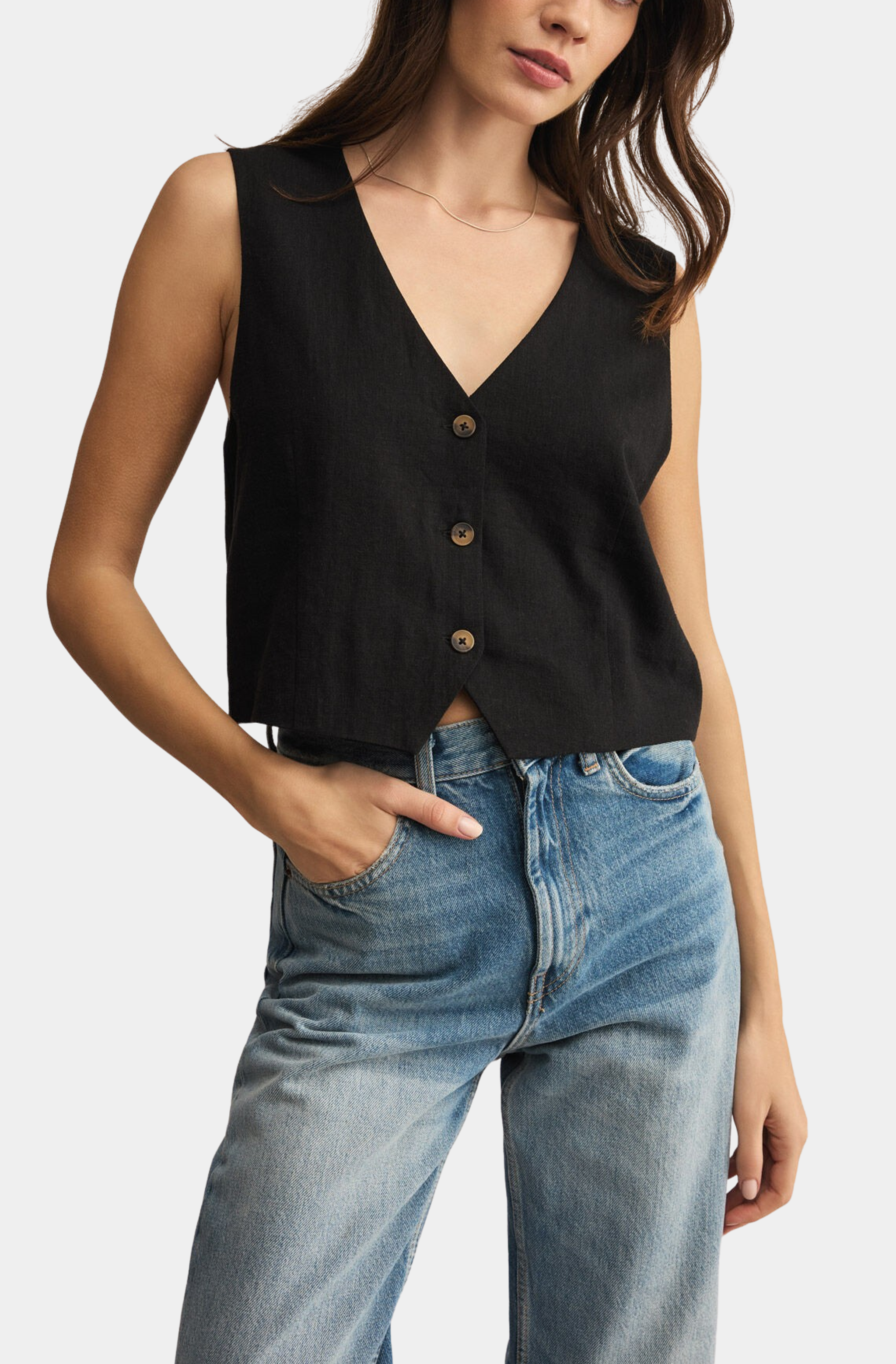 Marta Linen Vest – Hemline Oxford Marta Linen Vest – Hemline Oxford