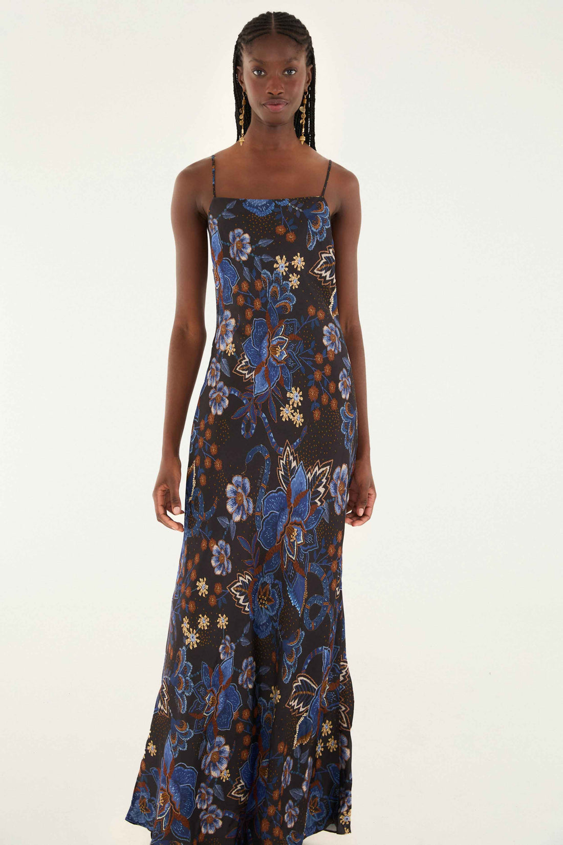 Black Snakes Bouquet Slip Maxi Dress