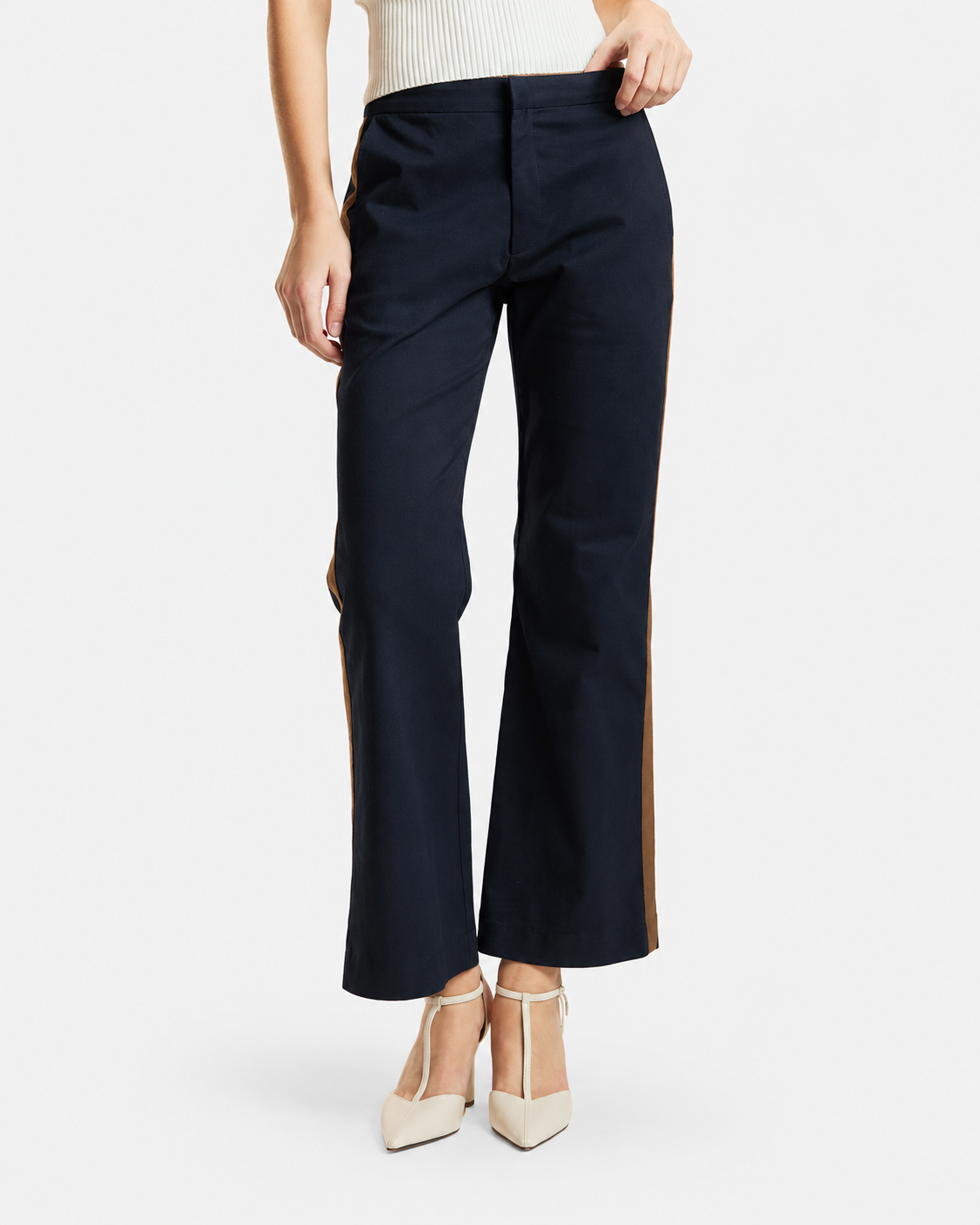 Riley Side Stripe Cropped Flare - Navy