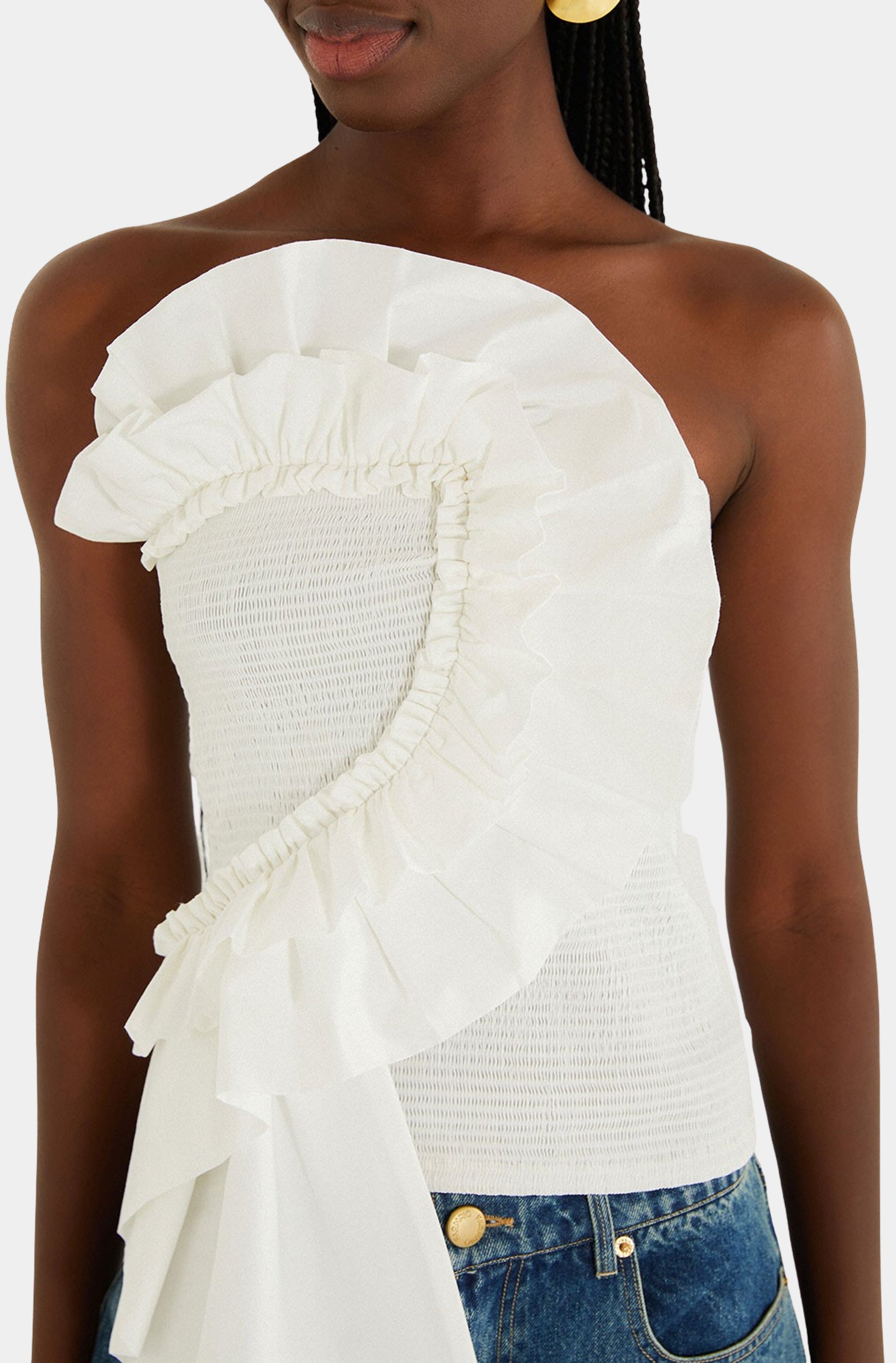 White Smocked Strapless Top