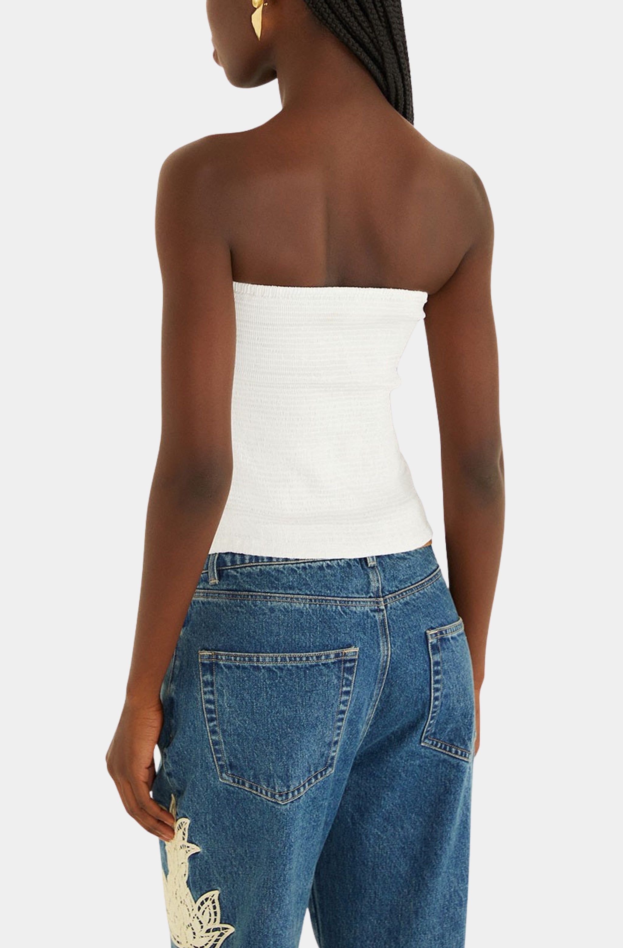 White Smocked Strapless Top