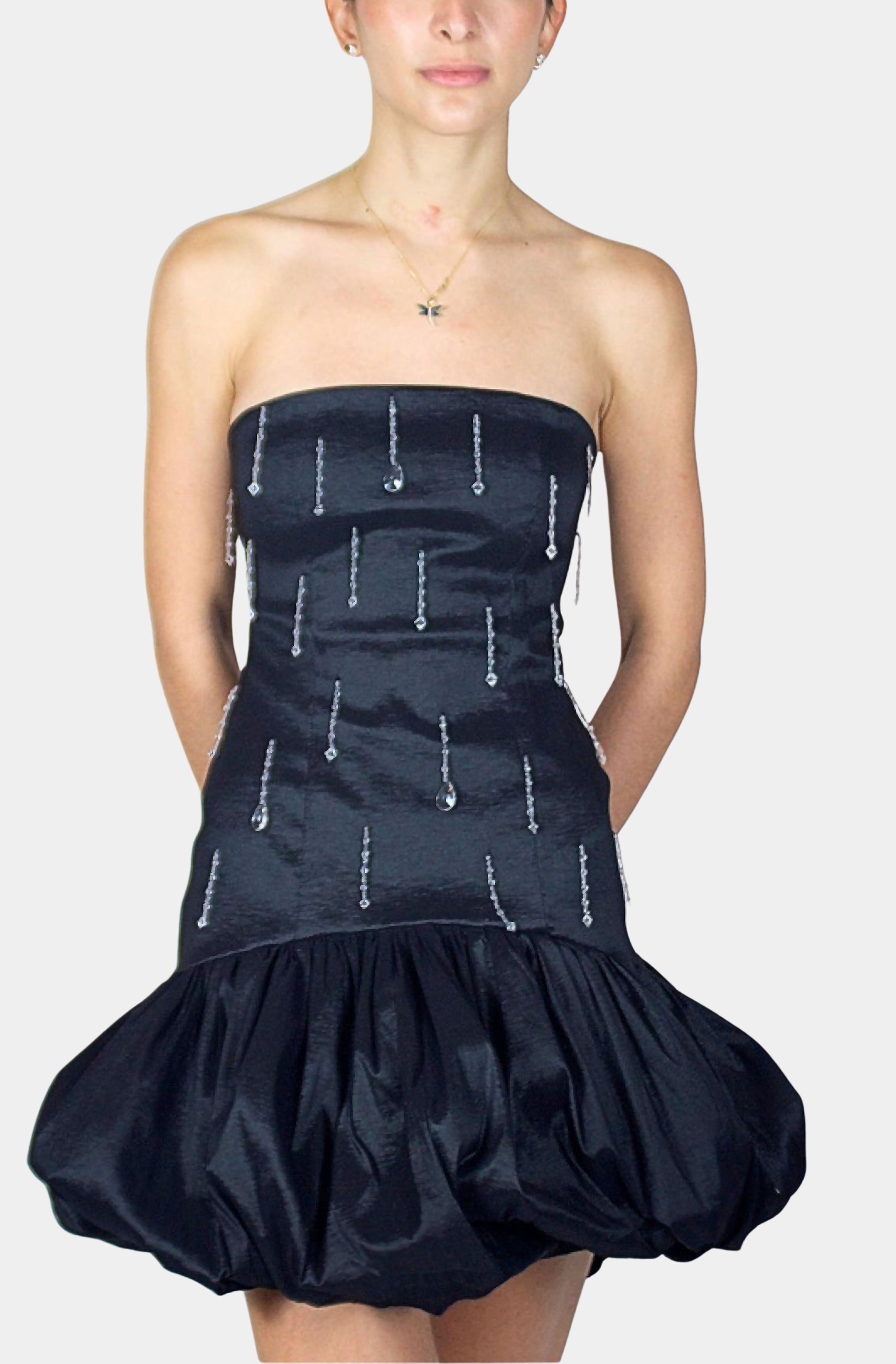 Hemline Beaded Bubble Dress Black / XS