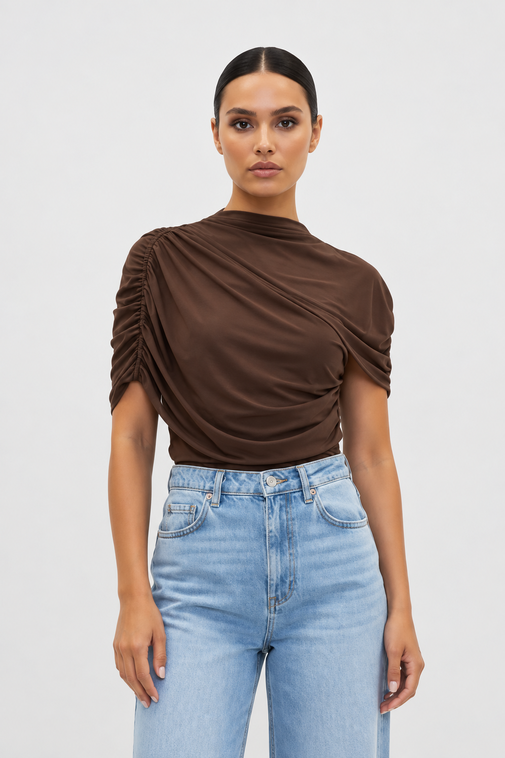 Nirvenne Top in Brown — front view